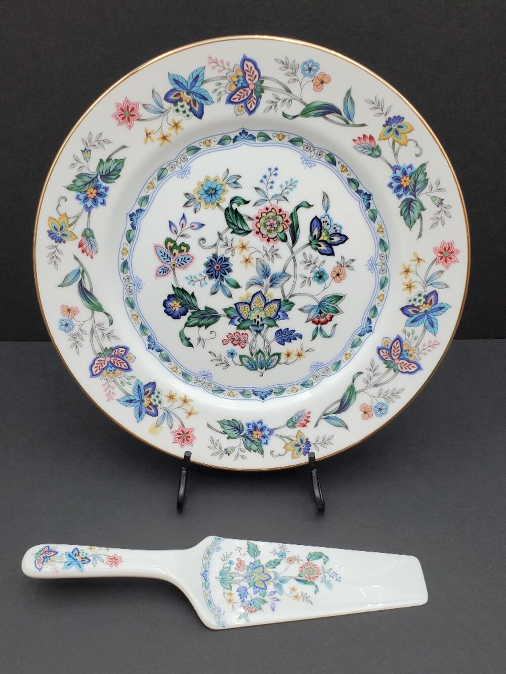 Andrea by Sadek Buckingham Cake Plate & Server Set Colorful Floral Serving Set